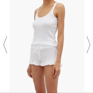 SKIN ribbed ruffled white shorts